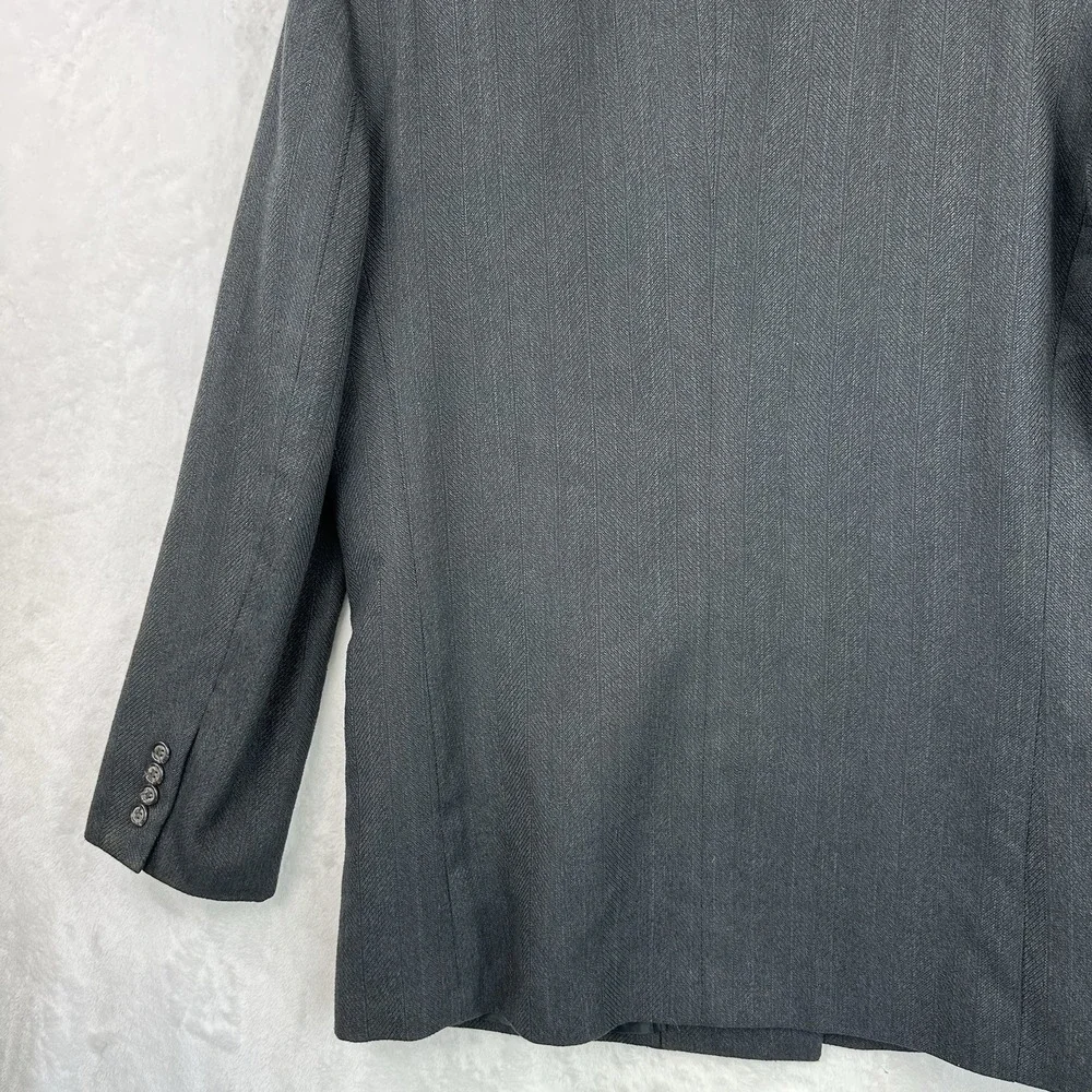 Hart Schaffner Marx‎ Mens 40R Double Breasted Black Herringbone Suit Jacket EUC